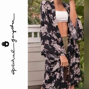Spiritual Gangster Boho Cardigan Women One Size OS Black‎ Floral Tie Rayon Asian